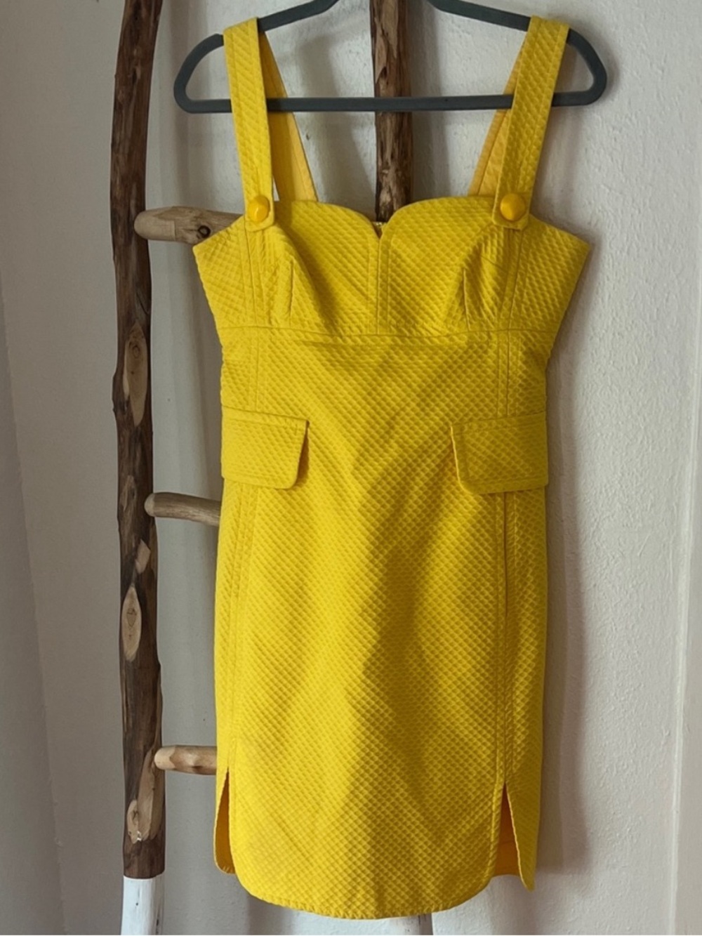 Trina Turk Bright Sunshine Yellow Textured Mini Retro Dress Size 6 Small